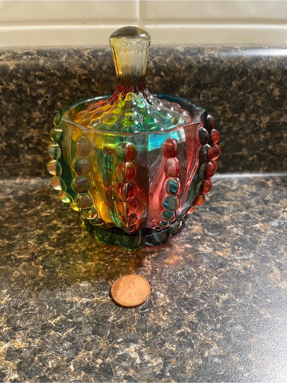 Multicolor rainbow Glass Candy Dish with Lid - Home Art